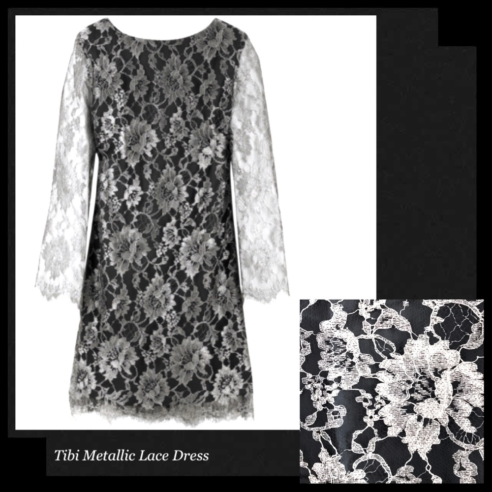 TIBI Metallic Floral Lace Open Back Mini Dress